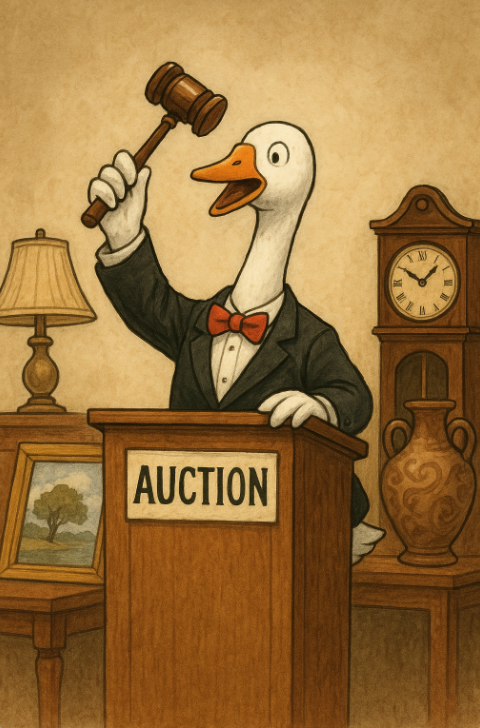 Goose Auctioneer in Vintage Setting